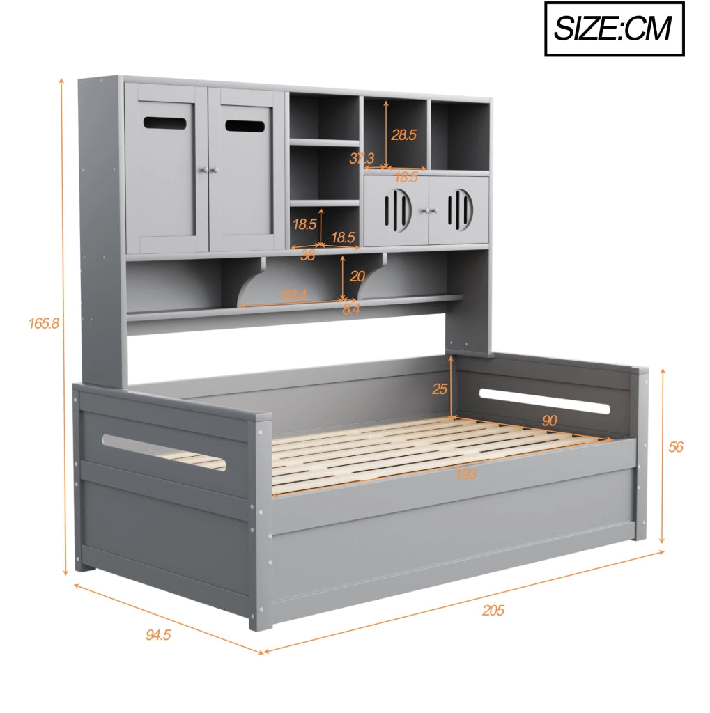 Letto multifunzione 90x200 cm con contenitore idraulico in legno grigio