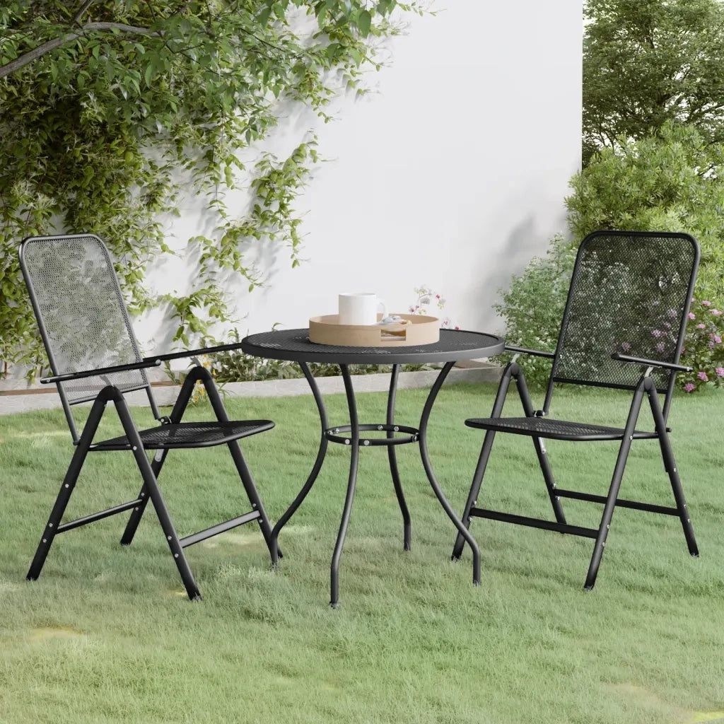 Set da Pranzo per Giardino 3pz | Set Salotto da Giardino Rete Metallica Espansa Antracite