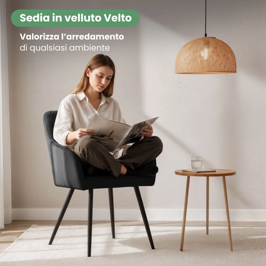 Set di 2 Sedie in velluto con cuciture a rombi VELTO Nero gambe nere