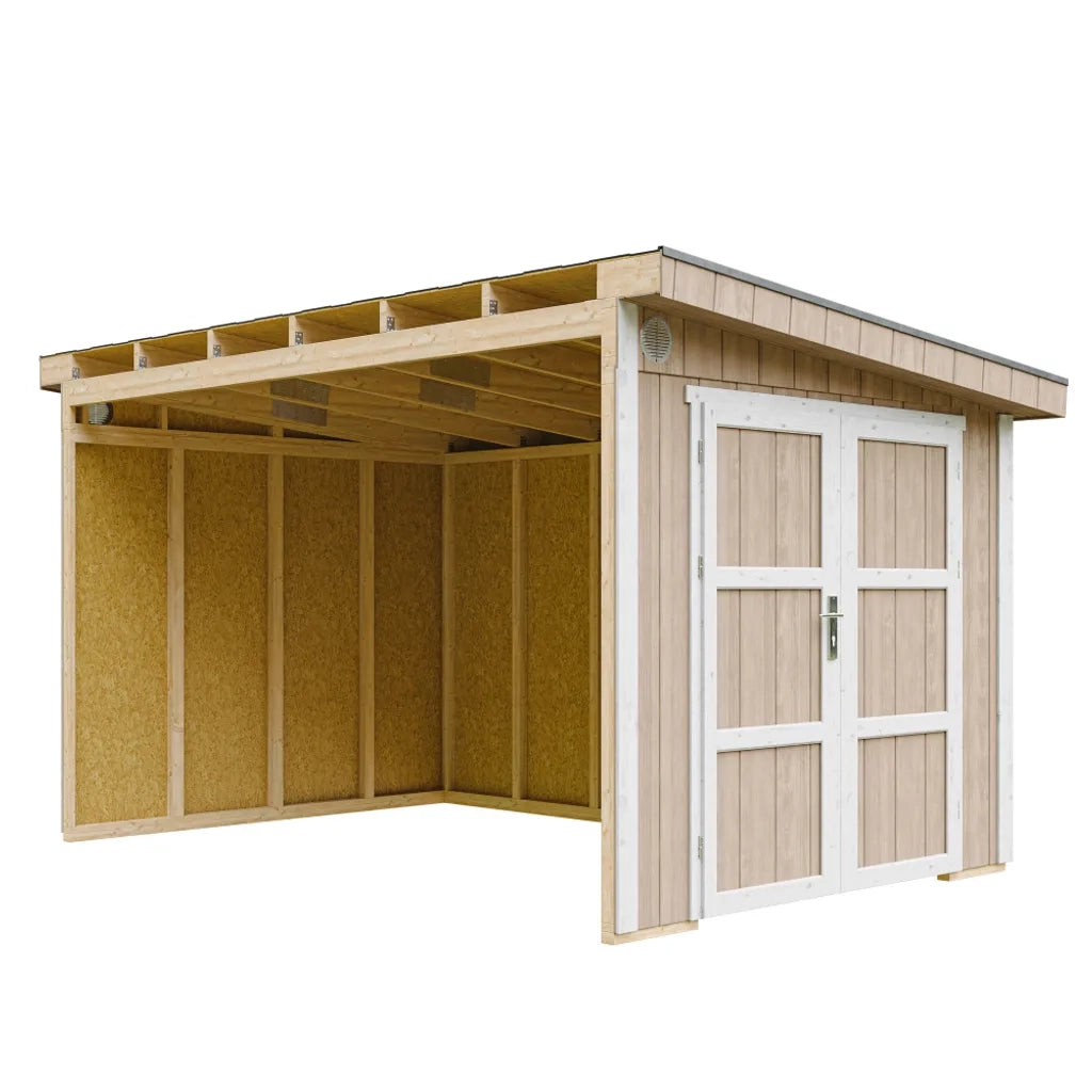 Casetta da giardino di qualit?  PREMIUM 8,68 m?² - H231x248x412 cm - Senza pavimento e parete laterale - Timbela M939B-TERRA BROWN