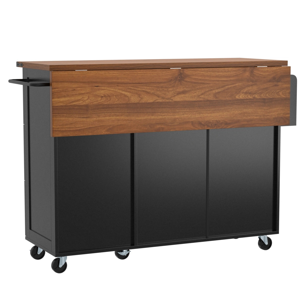 Carrello da Cucina con Piano Estraibile ¨C MINIMAL ¨C Nero, 2 Ante e 3 Cassetti, Effetto Legno