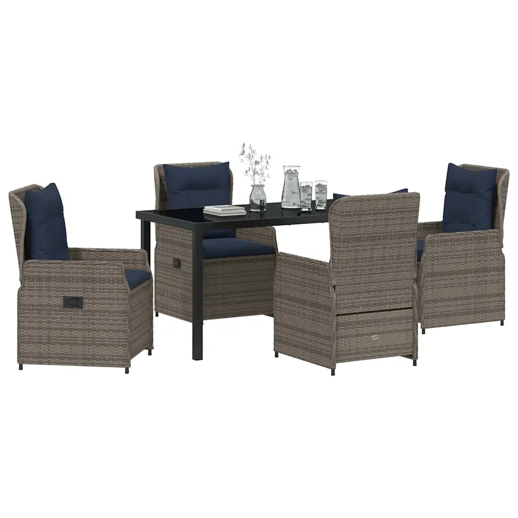 Set da Pranzo per Giardino con cuscino 5 pcs Grigio Poly Rattan 3381032