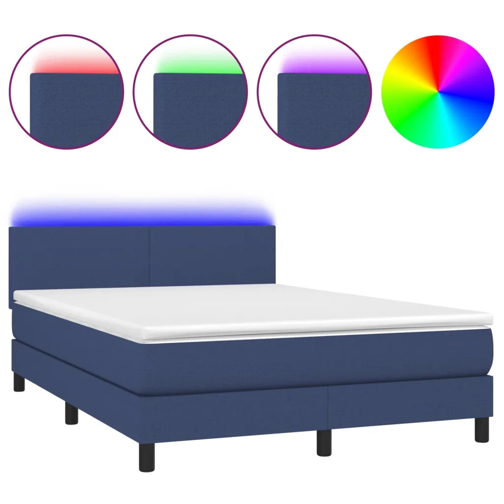 Letto a Molle con Materasso e LED Blu 140x200 cm in Tessuto cod mxl 36563