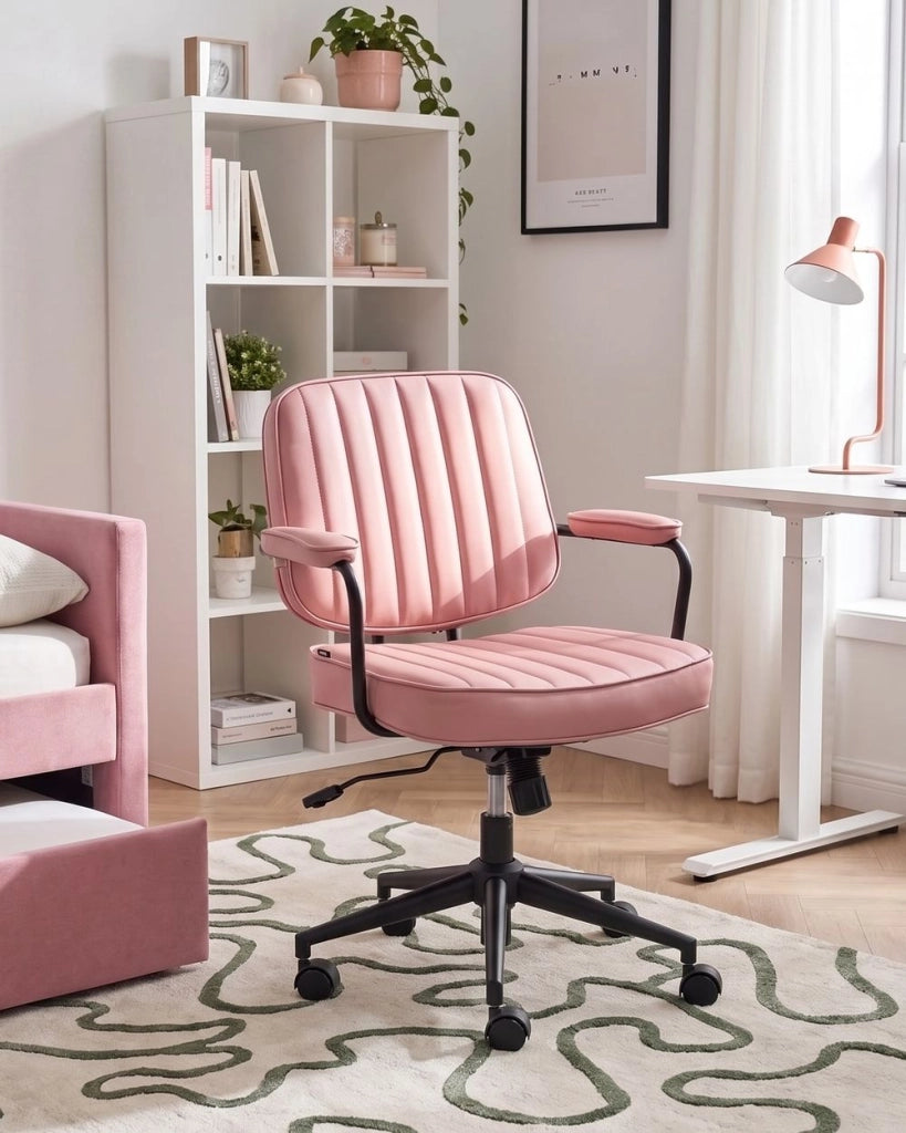 Sedia da ufficio retrò in similpelle beige stile retò tradizionale per ufficio di casa