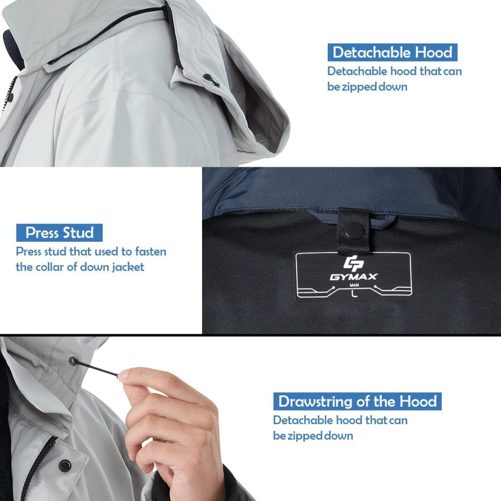 Giacca da sci da uomo 3 in 1, Trench Cappotto Autunno Inverno Giacca a Vento con Cappuccio, Impermeabile (Grigio, XXXL)