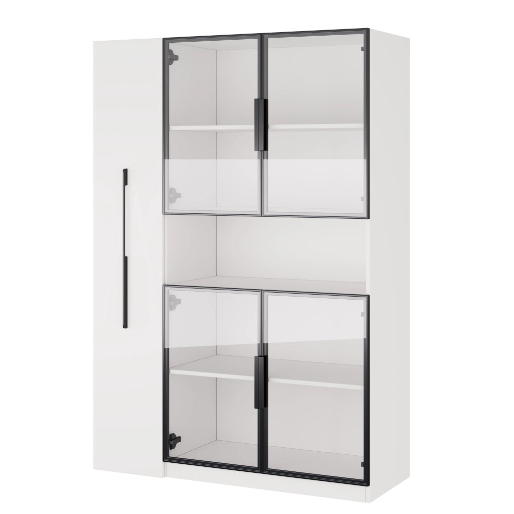 Vetrina alta in MDF bianco 110×35×160 cm con LED a colori, ripiani estraibili e sistema antiribaltamento