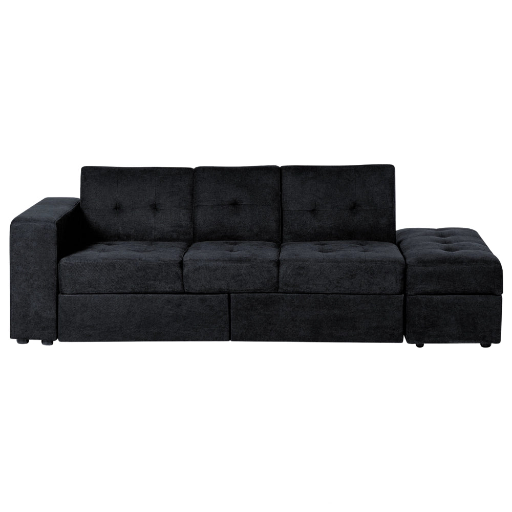 Divano letto componibile Pouf contenitore nero Cassetti estraibili Click Clack Vassoio ribaltabile