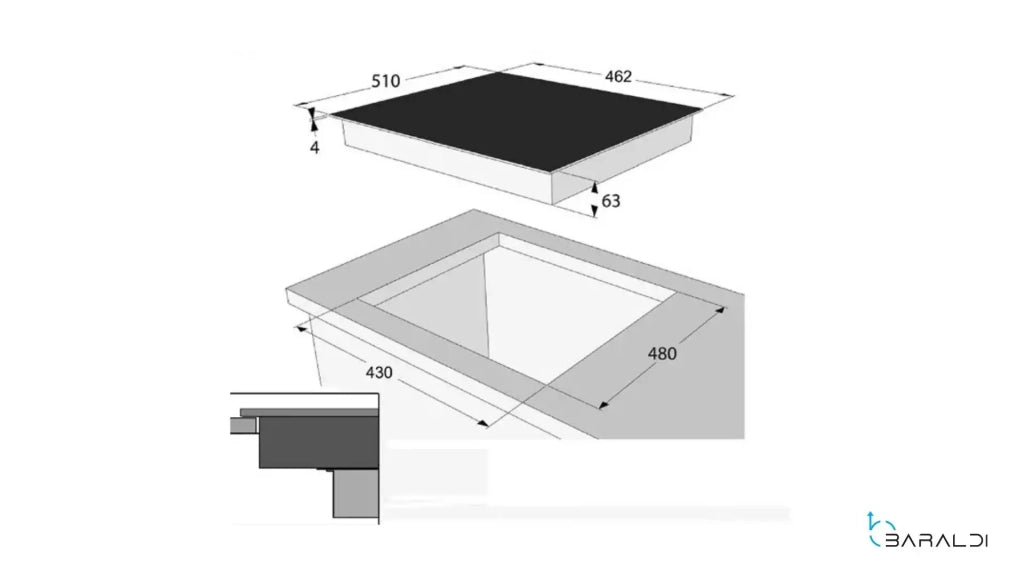 TRIO -  Piano a induzione vetro ceramico nero cm 45 - 3 zone - vetro nero