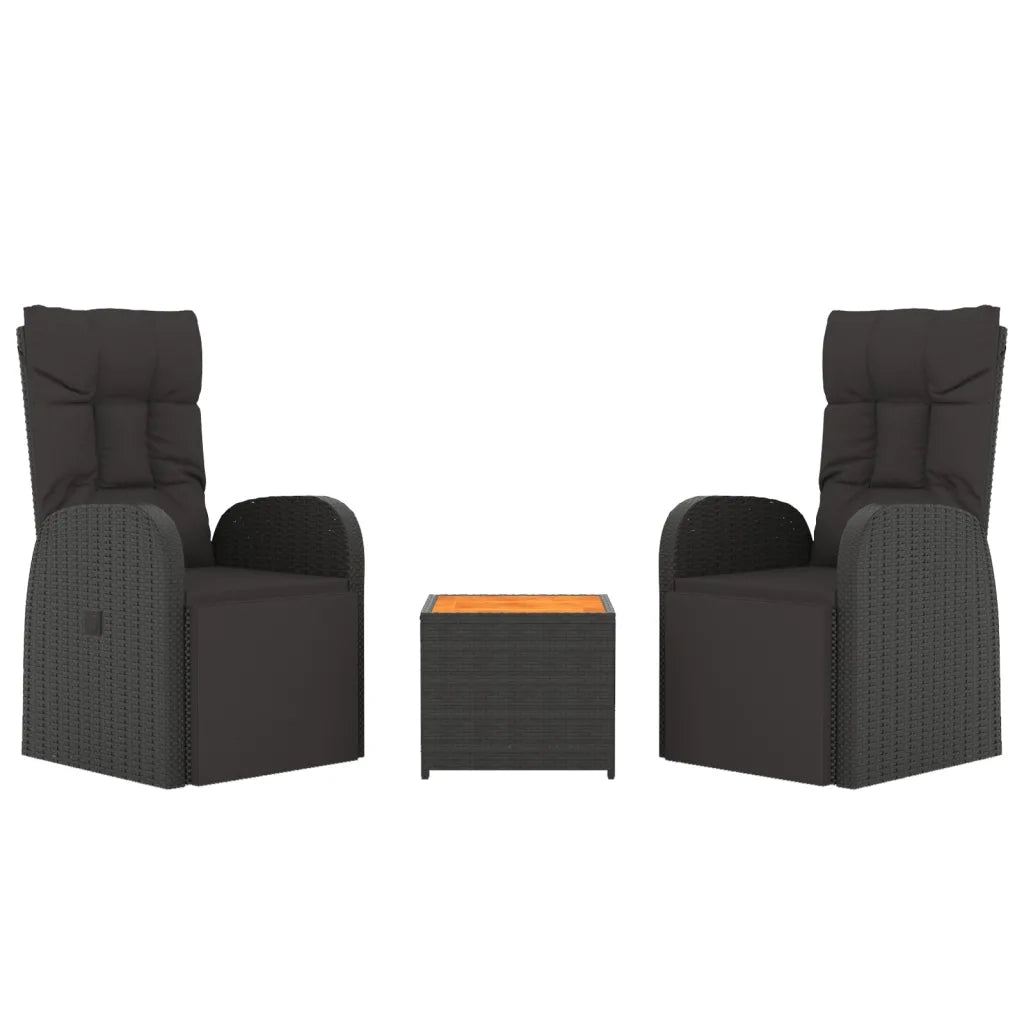 Set Mobili Giardino 3pz | Set Salotto da Giardino Nero Polyrattan e Legno Massello Acacia
