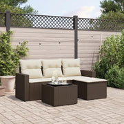Set Divano da Giardino 5 pz con Cuscini-Sofa da Giardino-Divanetto da esterno Marrone in Polyrattan 606525