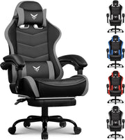 Sedia da Gaming Ufficio Ergonomica, Sedia da Gioco con Poggiapiedi, Poggiatesta e Supporto Lombare Regolabili, Poltrona da Gaming, Grigio