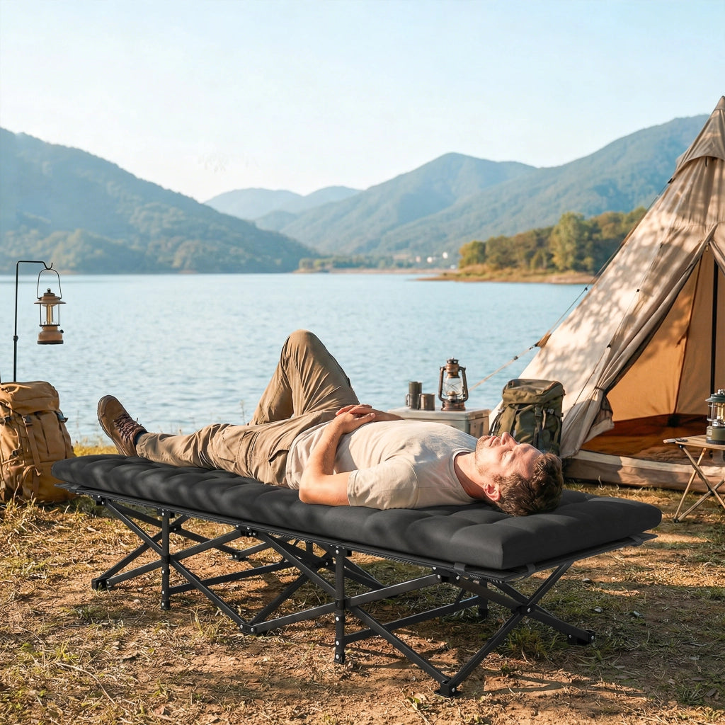 Letto Pieghevole con Materasso Oxford 600D e Testiera ¨C Zephmum ¨C 200 kg Nero