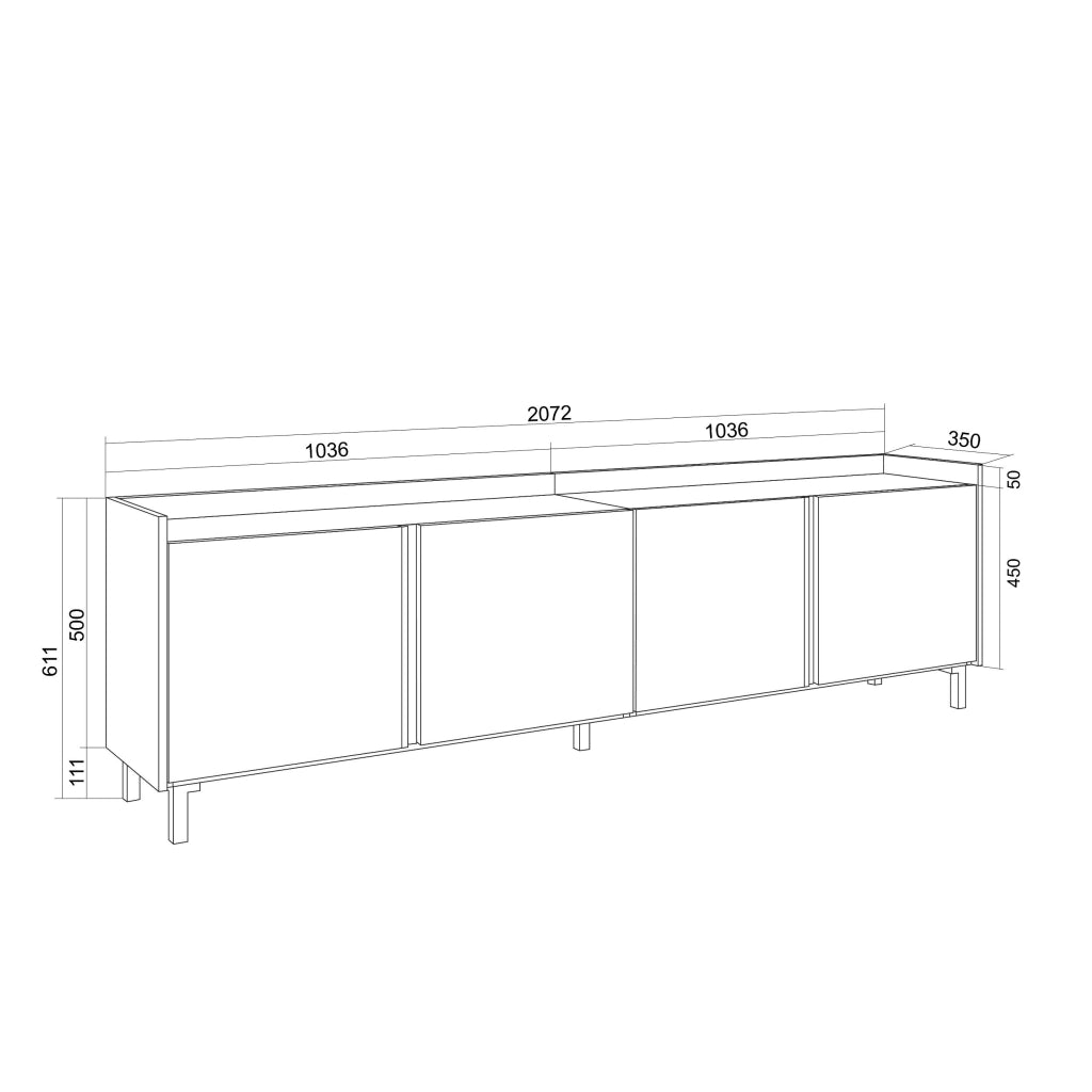Mobile TV Soggiorno, 207x61x35 cm, Per TV fino a 80", Design industriale, Bianco e Rovere soft