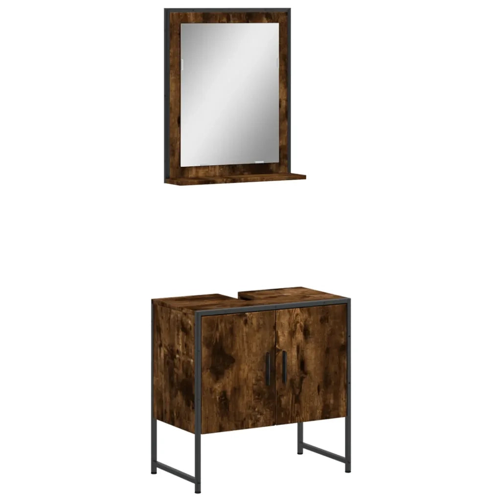 Set Mobili da Bagno | Armadio da bagno 2 pz Rovere Fumo in Legno Multistrato