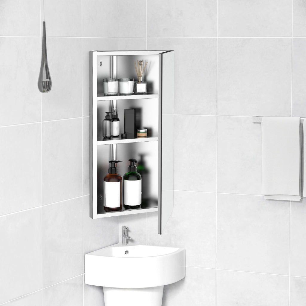 Armadietto Specchio Angolare Sospeso Bagno 2 Ripiani ¨C Minimal ¨C Acciaio Inox 30x18.4x60 cm