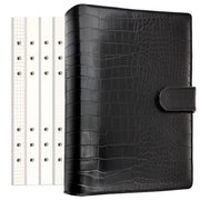 Agenda Premium con Cinturino in Pelle PU - 80 Pagine - Porta Penna - Chiusura Magnetica - Formato A5 - Tessuto Krokodile Nero - Quaderno di Note