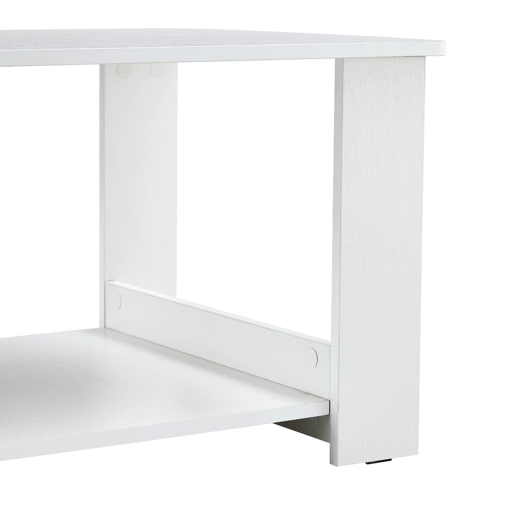 Tavolino da caffè a 2 livelli in MDF bianco 110×55×42 cm