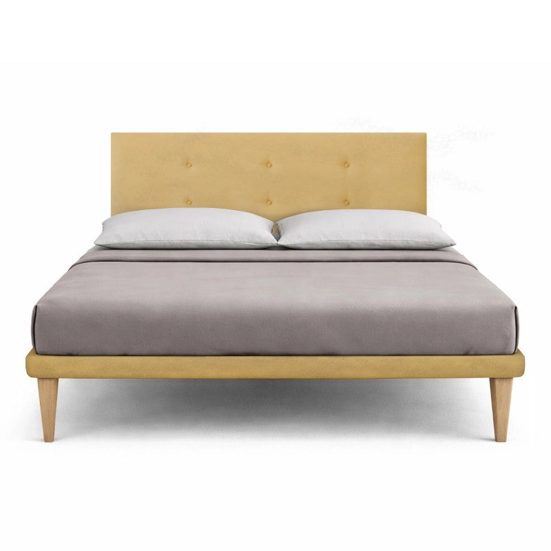 Letto imbottito Letto Matrimoniale alla Francese 140x200 cm Button - Con rete,Microfibra,Ocra
