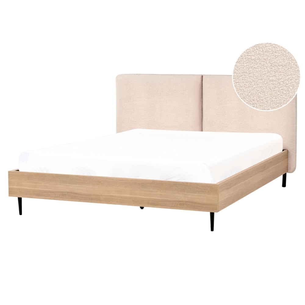 Letto matrimoniale con rete in tessuto bouclè beige 160 x 200 cm stile moderno camera da letto