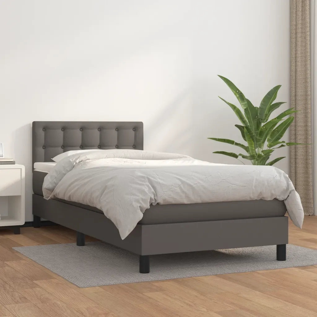 Giroletto a Molle con Materasso-Struttura Letto Grgio 90x200 cm in Similpelle 150875
