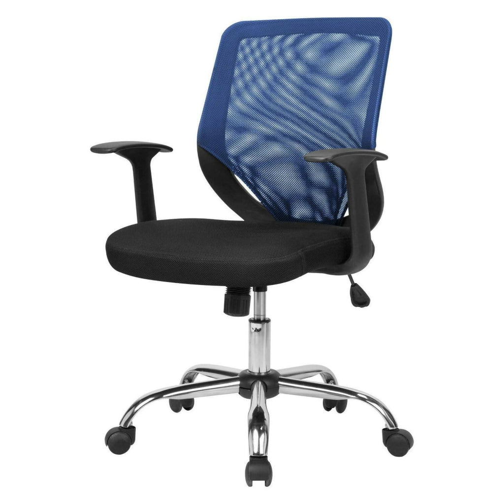 Sedia da ufficio Baradili, Poltrona direzionale a rete con braccioli, Seduta ergonomica da ufficio, 60x54h90/98 cm, Nero e Blu
