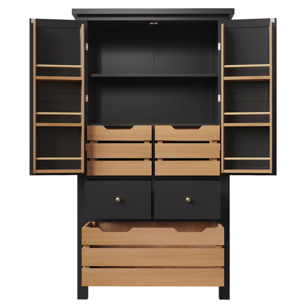 Mobile alto da cucina ULEVR 80x40x140 cm con 2 ante, 5 cassetti e 2 ripiani, nero