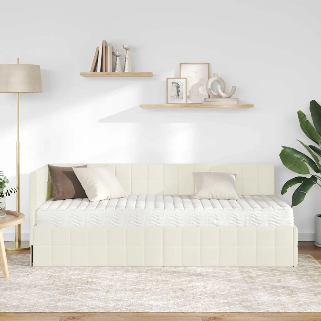 Struttura Letto Angolare con Materasso 2 pcs Crema Velluto