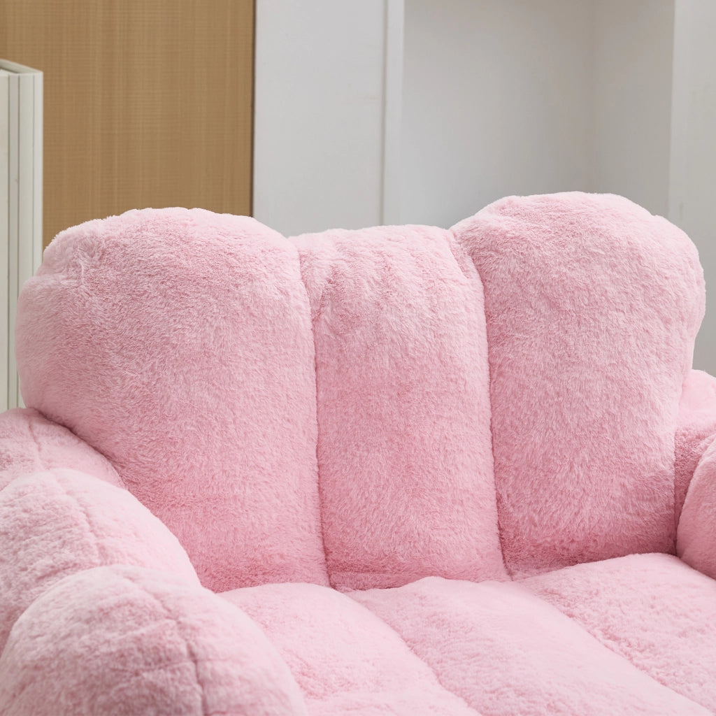 Pouf a forma di loto in velluto effetto pelliccia di coniglio con imbottitura in schiuma leggero rosa per interni