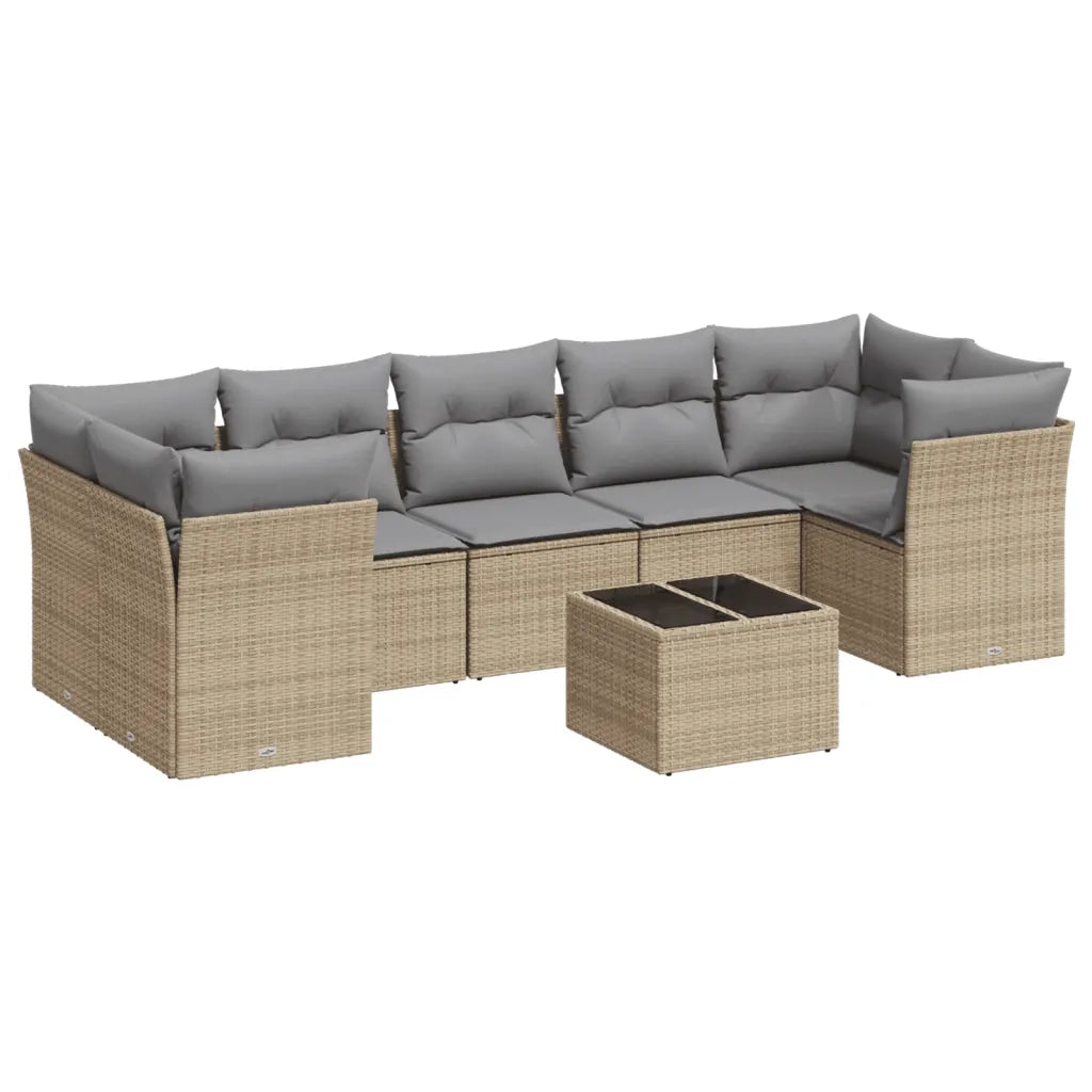 Set Divano da Giardino 8 pz con Cuscini Beige in Polyrattan 3217289