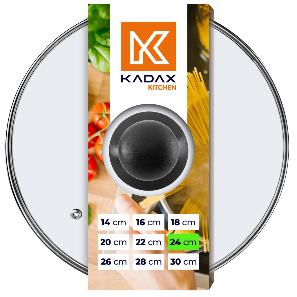 Coperchio in vetro KADAX da 24 cm, universale, resistente al calore.