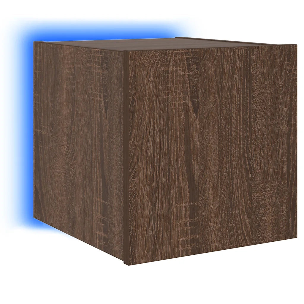 Mobile TV a Parete con Luci LED Rovere Marrone 30,5x35x30 cm