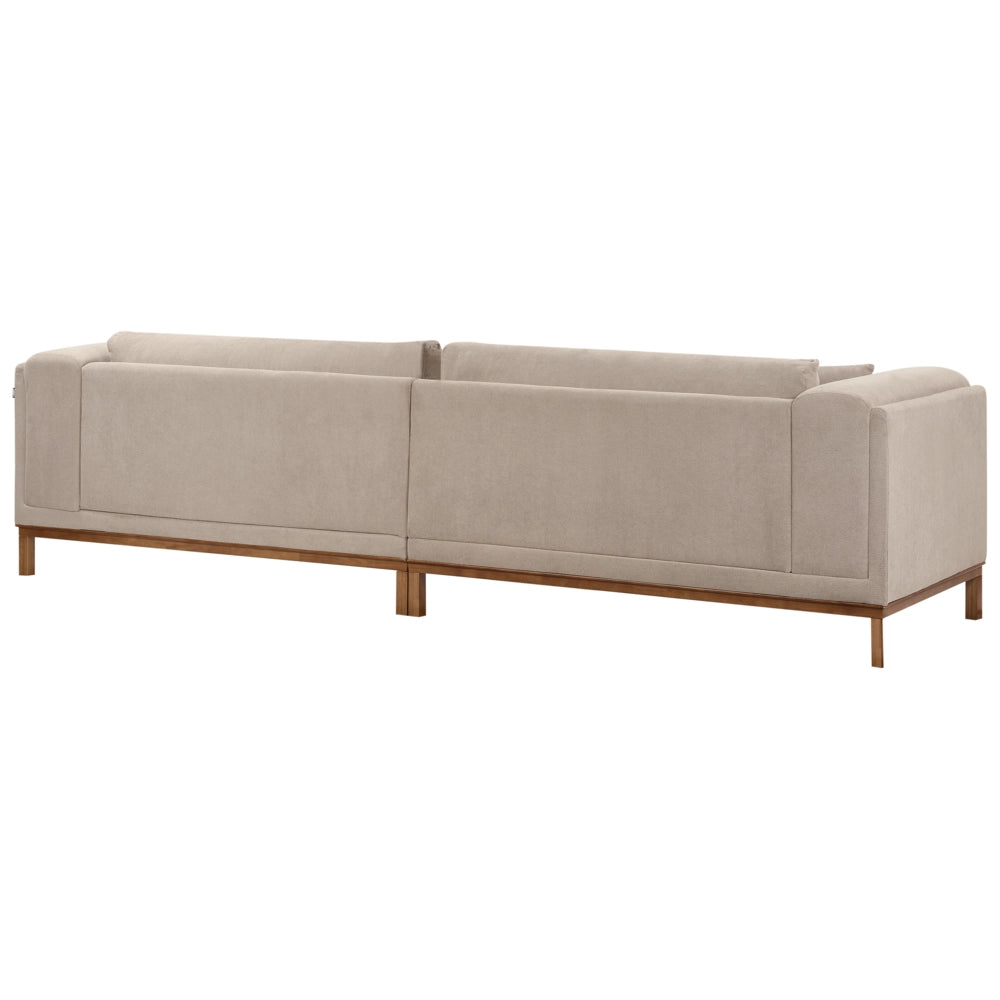 Divano moderno in tessuto tortora 4 posti con gambe in legno stile moderno