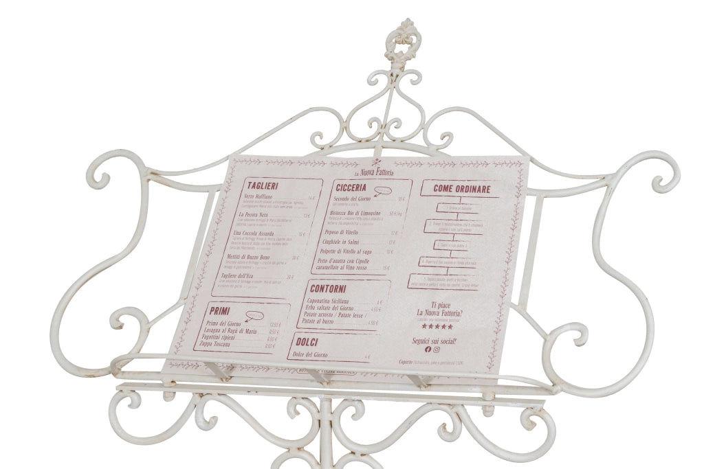 Biscottini Leggio da terra in ferro battuto pieno finitura bianca anticata L85xPR50xH140 cm