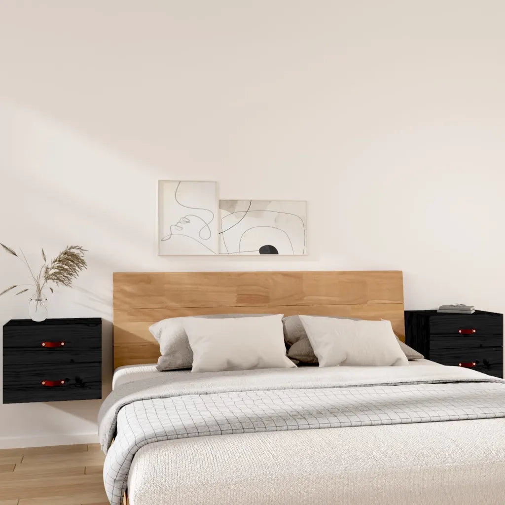 Set di 2 Comodini | Armadio da Notte | Mobiletto da notte a Muro Nero 50x36x40 cm