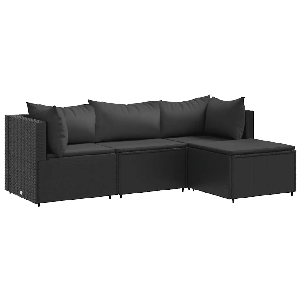 Set Divani da Giardino 4 pz con Cuscini Nero in Polyrattan