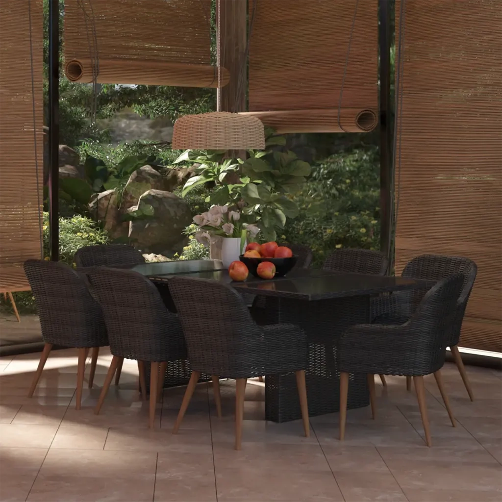 Set da Pranzo da Giardino 9 pz in Polyrattan Nero cod mxl 40210