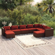 Set Divani da Giardino 9 pz con Cuscini in Polyrattan Marrone cod mxl 35181