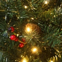 Albero di Natale Illuminato con 300 Luci LED, 55 Pigne e 55 Grappoli di Bacche, Ø75x210 cm, Verde e Argento