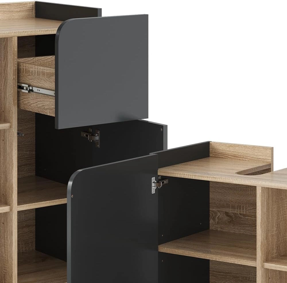 Set di mobili da bagno Karen, Sonoma/antracite, 60 cm, composto da mobile sottolavabo, specchiera, colonna, base media e pensile