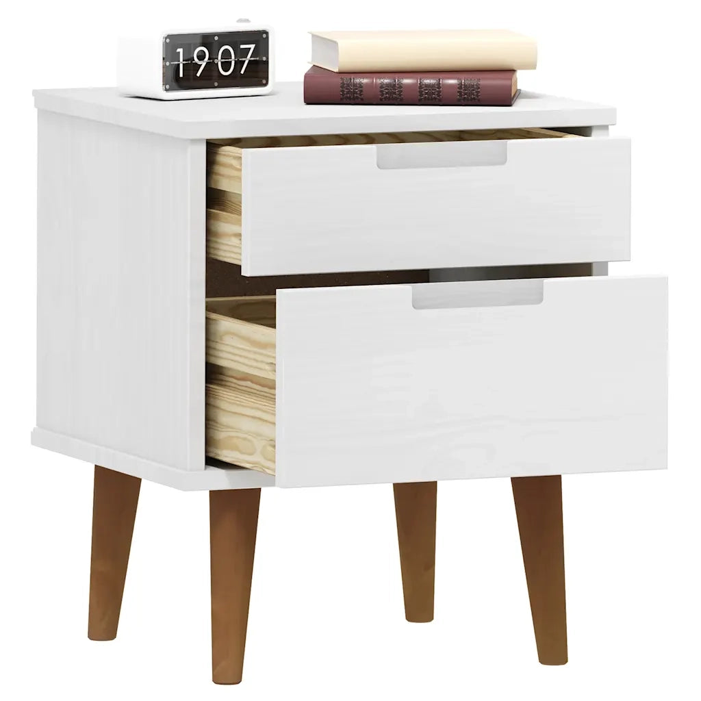 Comodino | Armadio da Notte | Mobiletto da notte MOLDE Bianco 40x35x48 cm in Legno Massello di Pino