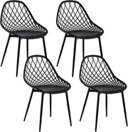 Sedia da Cucina Set da 4, da Pranzo con Schienale Scavato, Seduta in PP e Gambe in Metallo, Stile Scandinavo per Soggiorno, Camera da Letto, Nero, K0017EZS-4