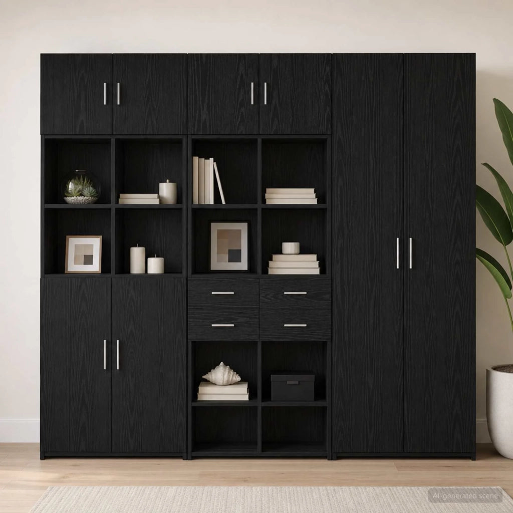 Armadio per la conservazione con ripiani Rovere Nero 3446672