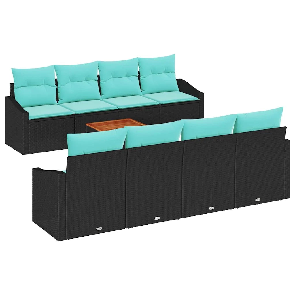 Set Divano da Giardino con cuscino 9 pcs Nero polyrattan