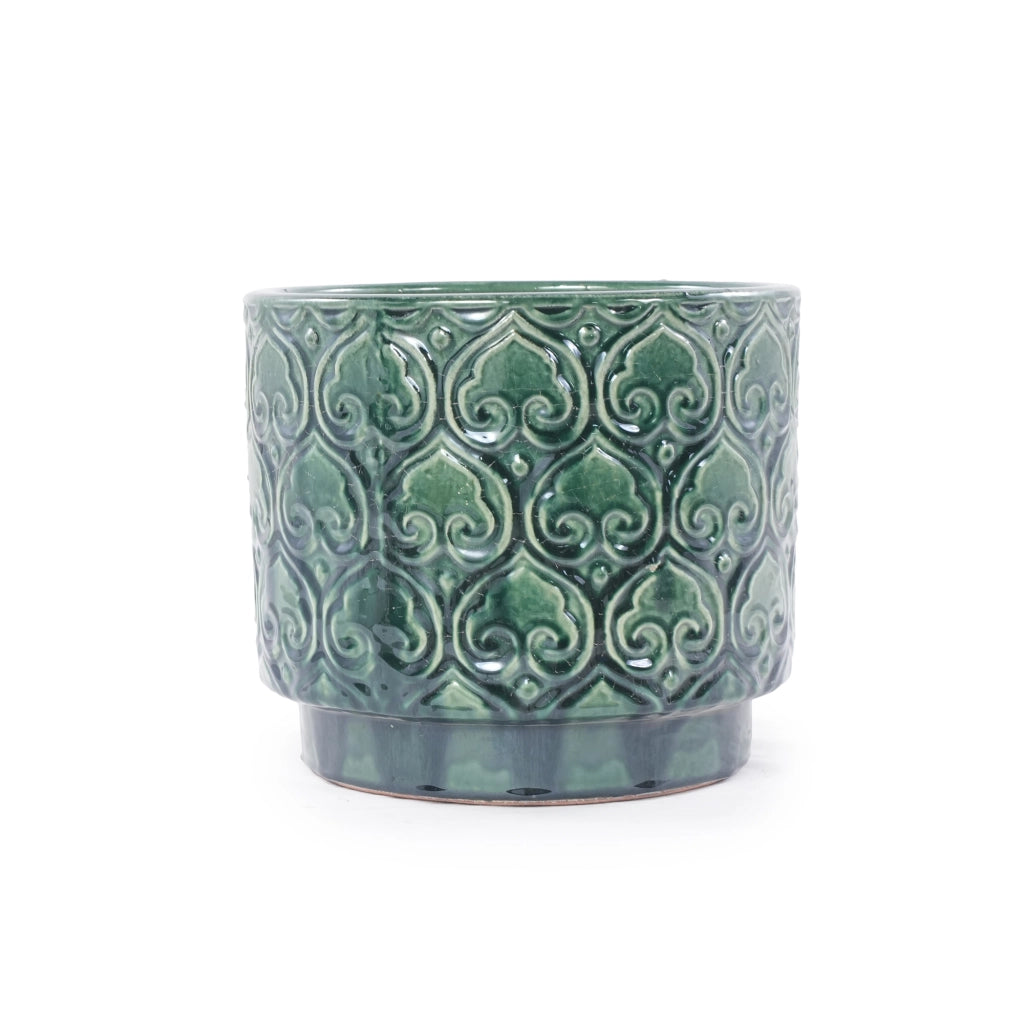 VASO 38 cm in ceramica verde con foro di drenaggio