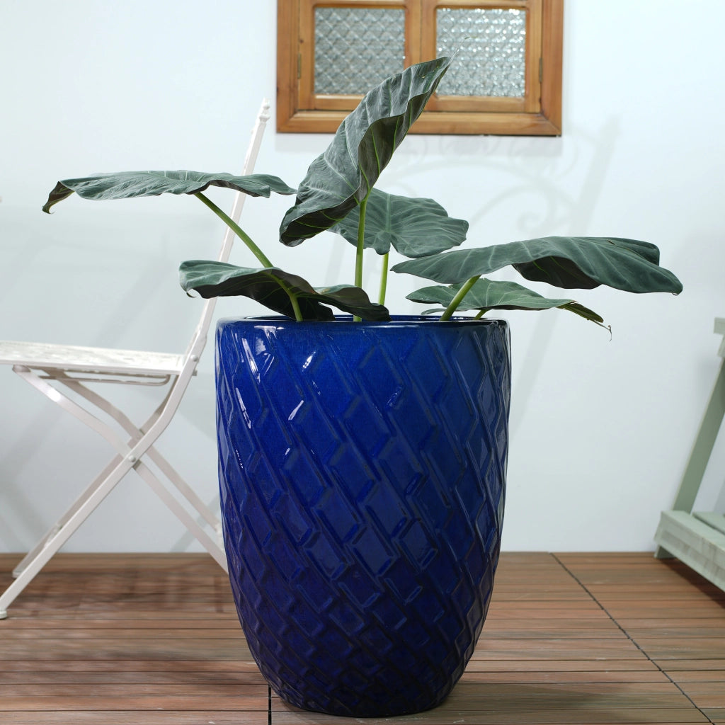 VASO IN CERAMICA 42x54 cm Blu Reale motivo a rombi