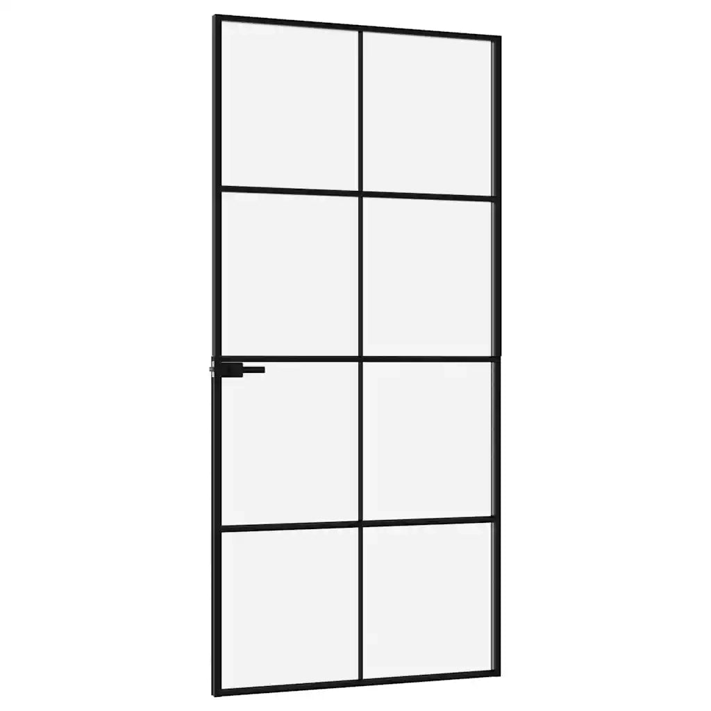 Porta Interna Nera 93x201,5cm Vetro Temperato Alluminio Sottile 153664