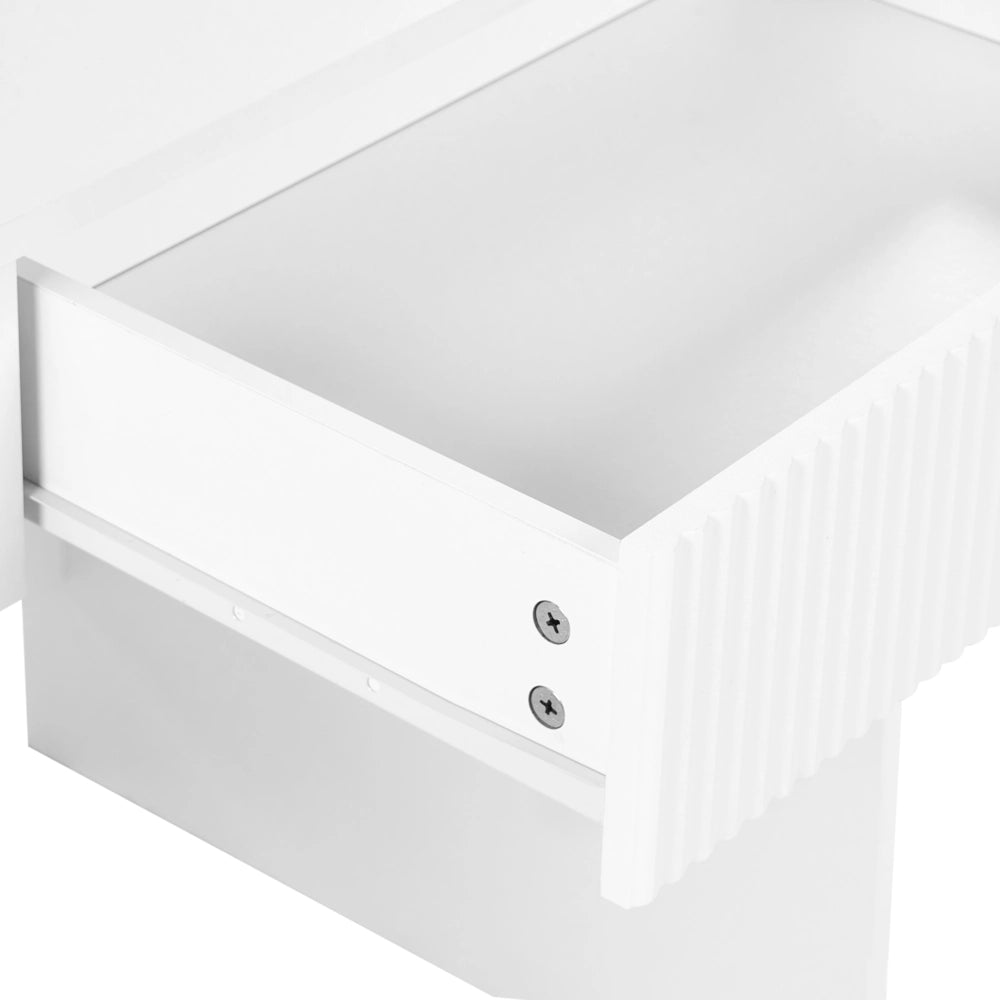 Scrivania da ufficio per casa in pannello truciolare bianco, 120 x 60 cm con 1 cassetto, gambe larghe, stile scandinavo