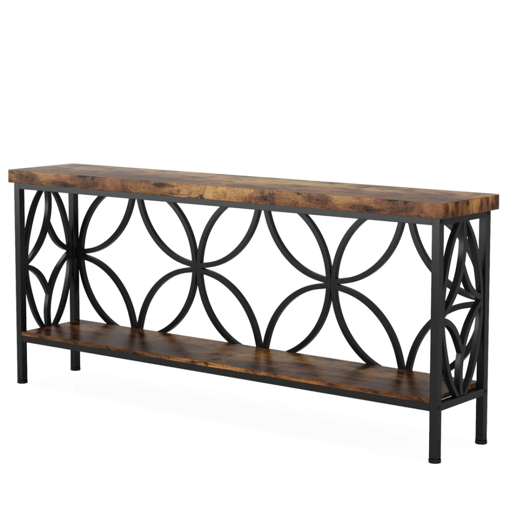 CONSOLLE in stile industriale 160 x 29,5 x 80 cm nero e marrone