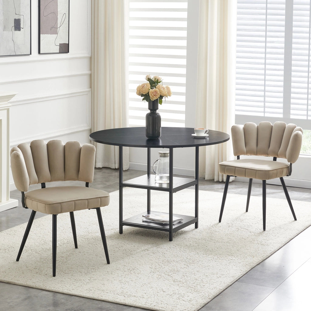 Set tavolo e 2 sedie con doppio ripiano; in MDF e metallo; nero e marrone chiaro