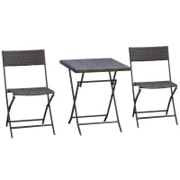Set da Giardino Pieghevole da 3 Pezzi in Rattan PE e Metallo, Set 2 Sedie e Tavolino da Caffè, Protezione dai Raggi UV, Set di Mobili da Balcone, per Patio e Cortile, Nero